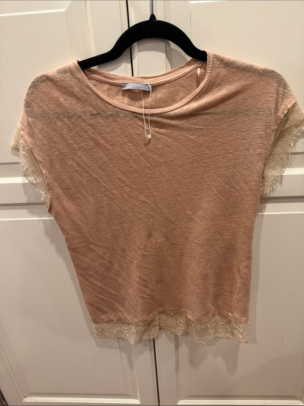 Zara W&B Collection Rose Tan Top with Lace Detail